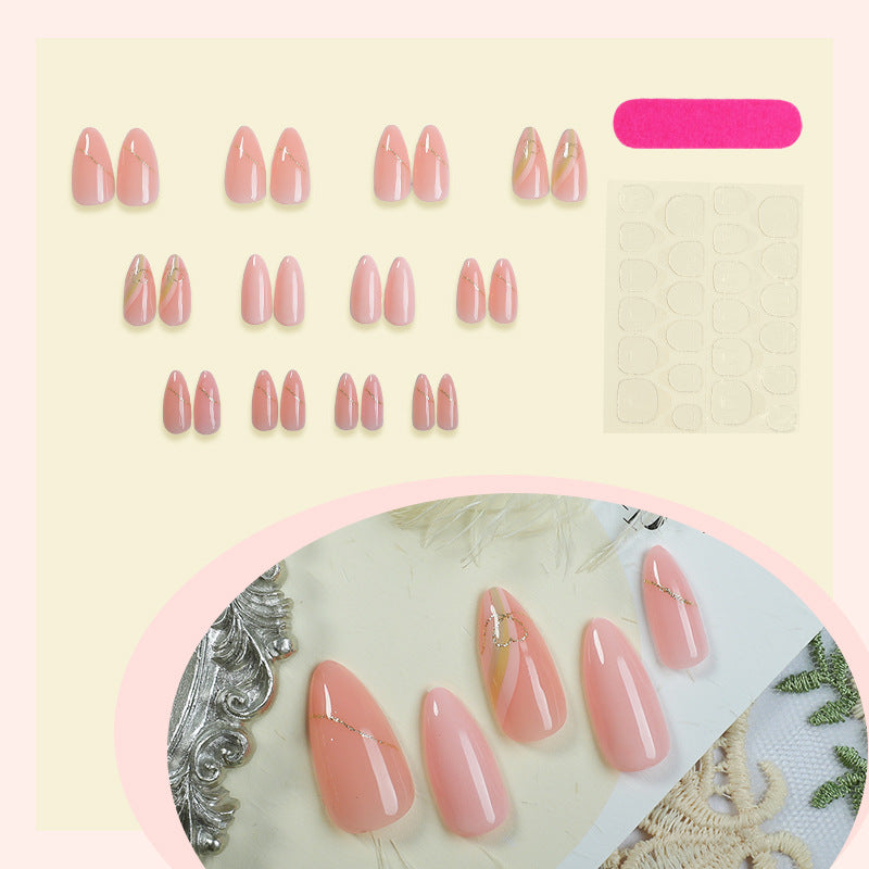 Elegant Press-On Nail Set with Gold Foil Accents Stornfield