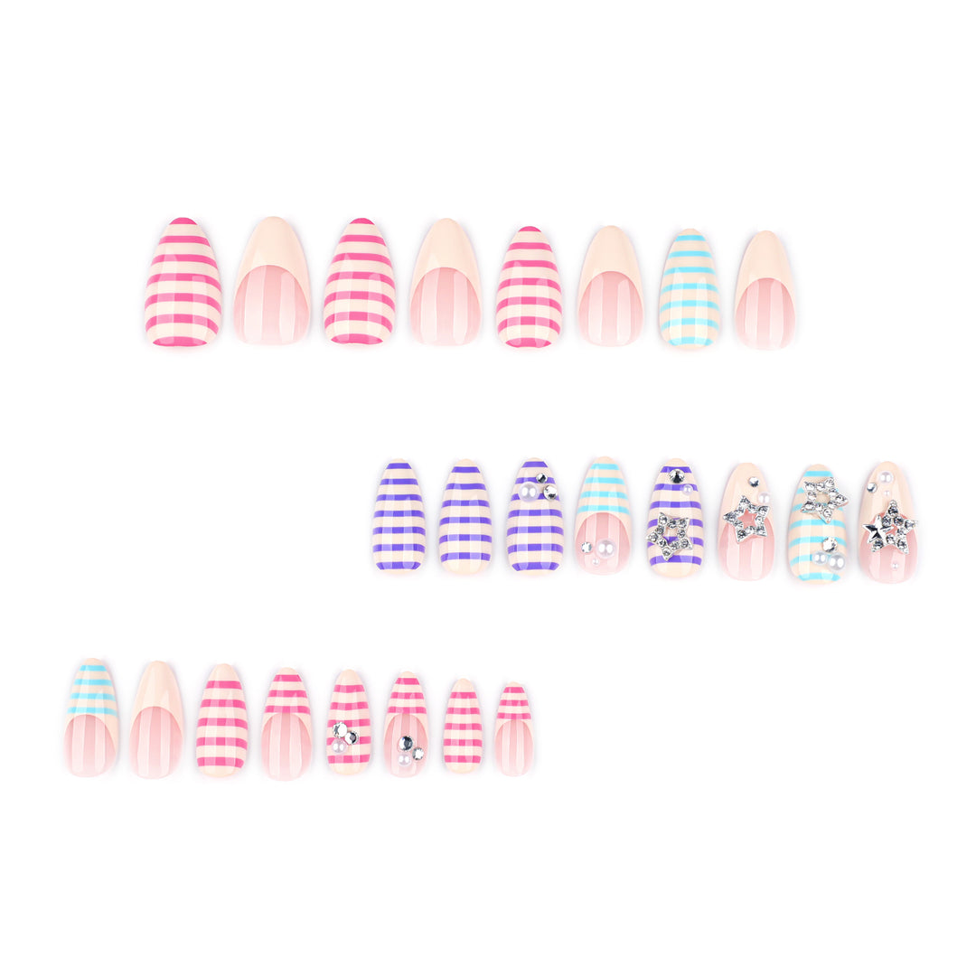 Artistic acrylic stiletto nails with glitter and star embellishments Stornfield