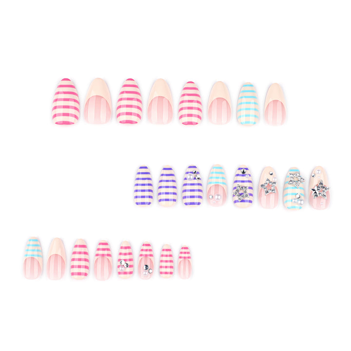 Artistic acrylic stiletto nails with glitter and star embellishments Stornfield