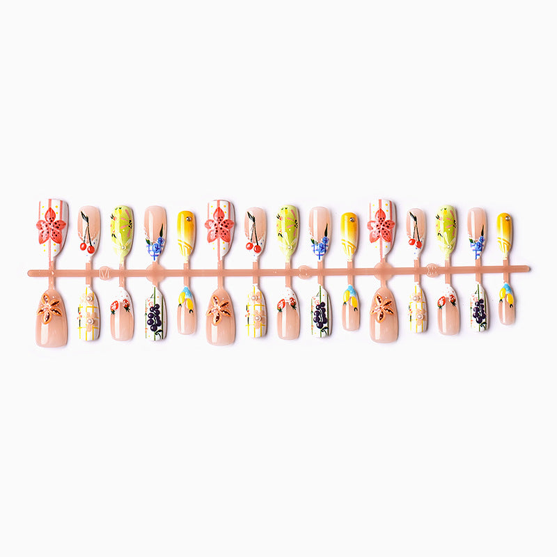 Decorative Press-On Nail Art Set with Floral and Fruit Designs Stornfield