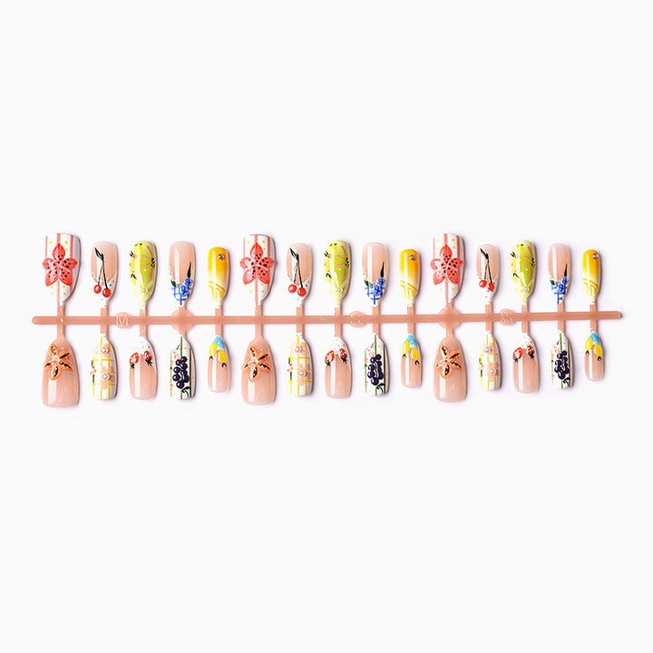 Decorative Press-On Nail Art Set with Floral and Fruit Designs Stornfield