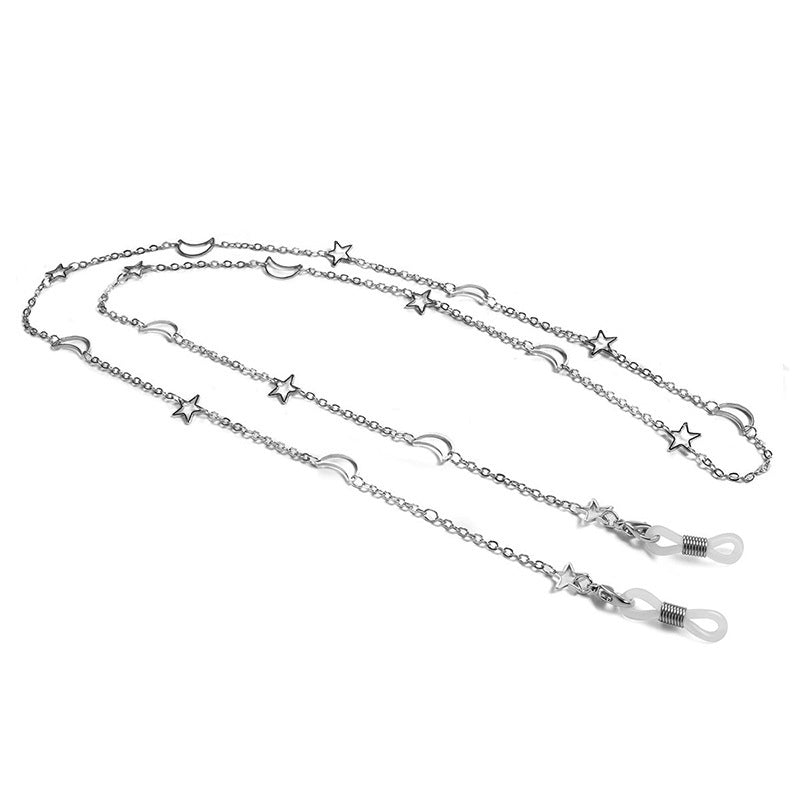 Fashionable glasses holder chain with star and moon motifs Stornfield