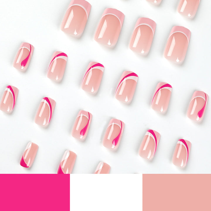 Acrylic nail extensions with elegant gradient and curved accents Stornfield