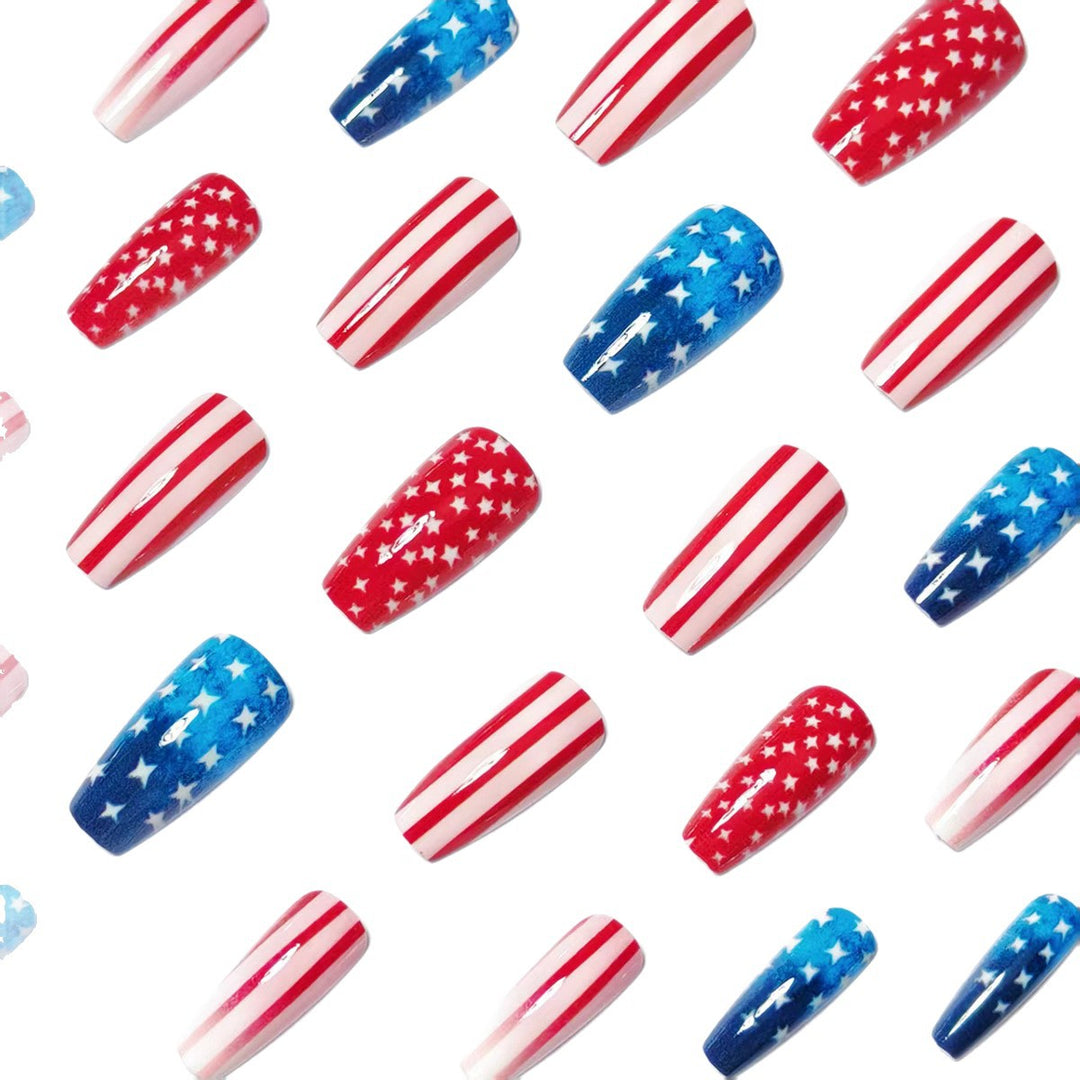 Artificial Nails in Patriotic Stars and Stripes Design Stornfield