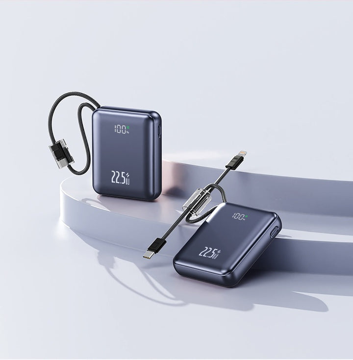 Compact power bank with digital power display and integrated charging cable Stornfield