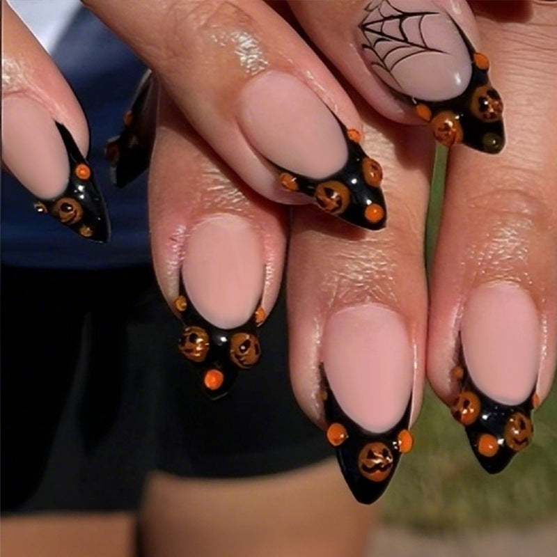 Halloween Art Nail Set with Creative Pumpkin and Spider Designs Stornfield