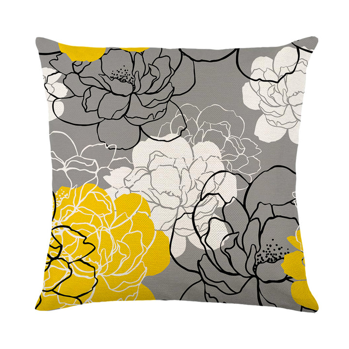 Artistic Daisy Print Linen Throw Pillow