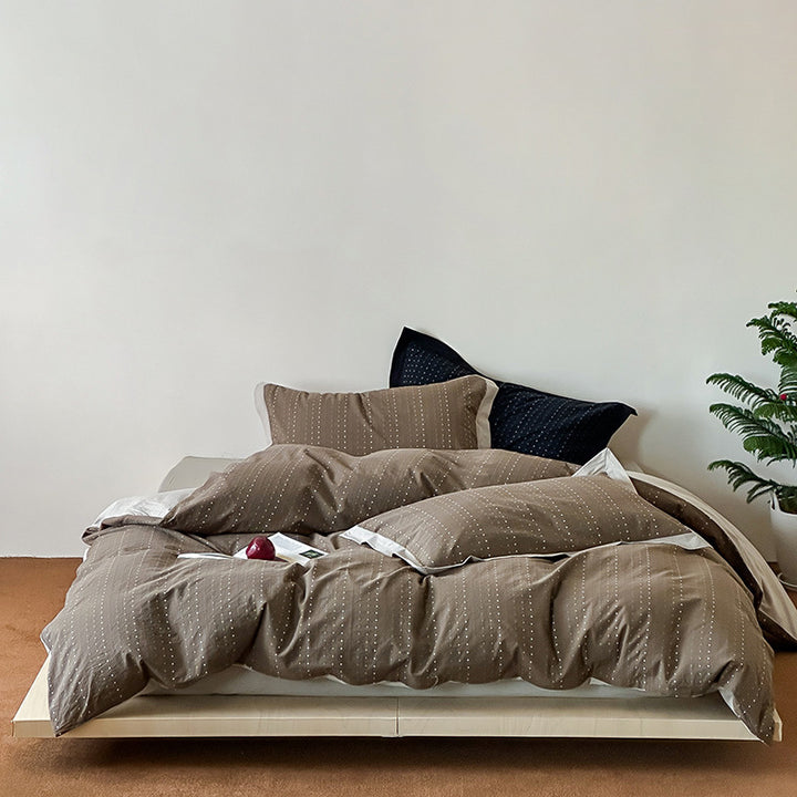 Breathable cotton bed linen set with fine dot stripe texture