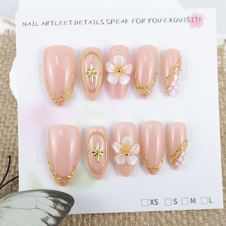 Artificial nail set with elegant flower and gold decorations Stornfield