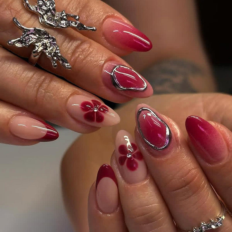 Artificial nail set with elegant flower and ombre accents Stornfield