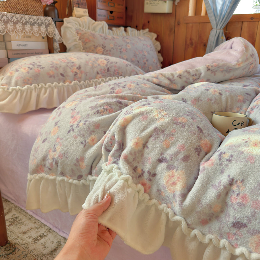 Plush Floral Sherpa Throw Blanket