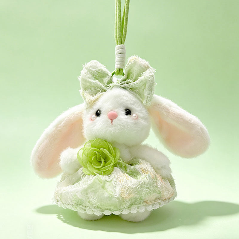 Plush Bunny Bag Charm Keychain with Decorative Bow and Floral Dress Stornfield
