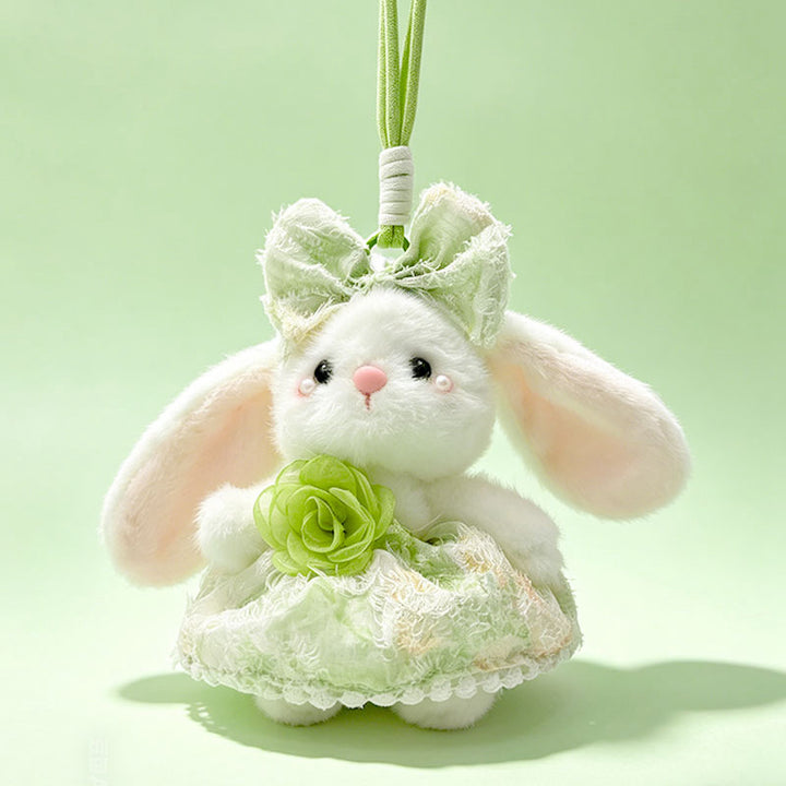 Plush Bunny Bag Charm Keychain with Decorative Bow and Floral Dress Stornfield