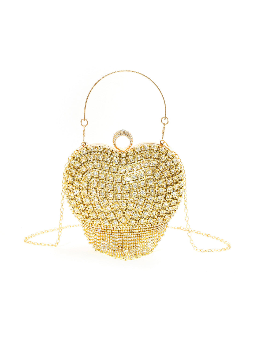 Heart-Shaped Crystal-Decorated Evening Handbag