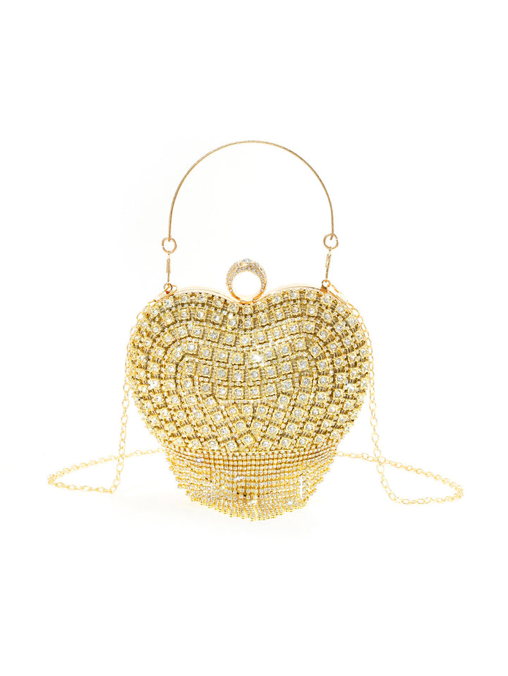 Heart-Shaped Crystal-Decorated Evening Handbag