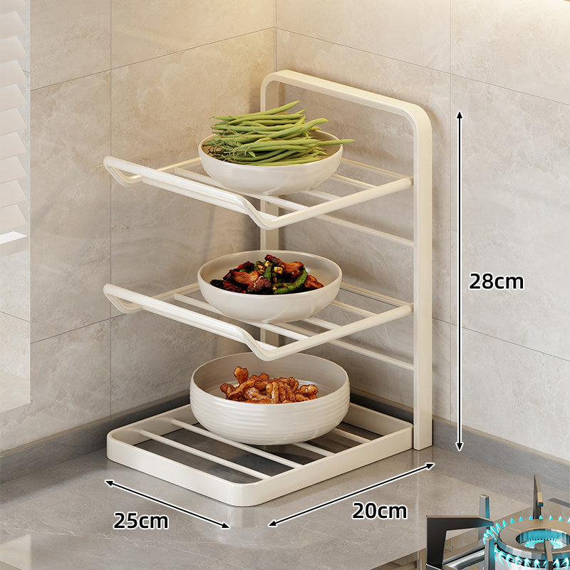 Four-Tier Swing-Out Kitchen Bowl Storage Rack Vertical Countertop Organizer
