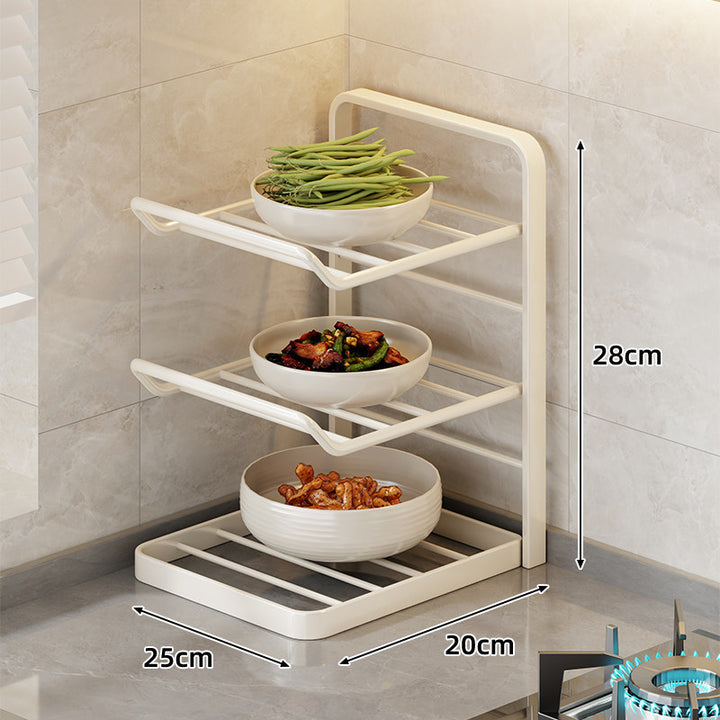 Four-Tier Swing-Out Kitchen Bowl Storage Rack Vertical Countertop Organizer