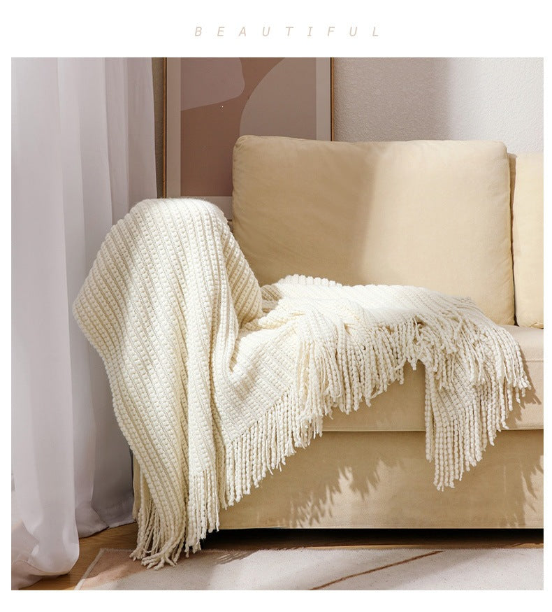 Textured Tassel Throw Blanket