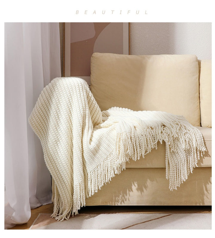 Textured Tassel Throw Blanket