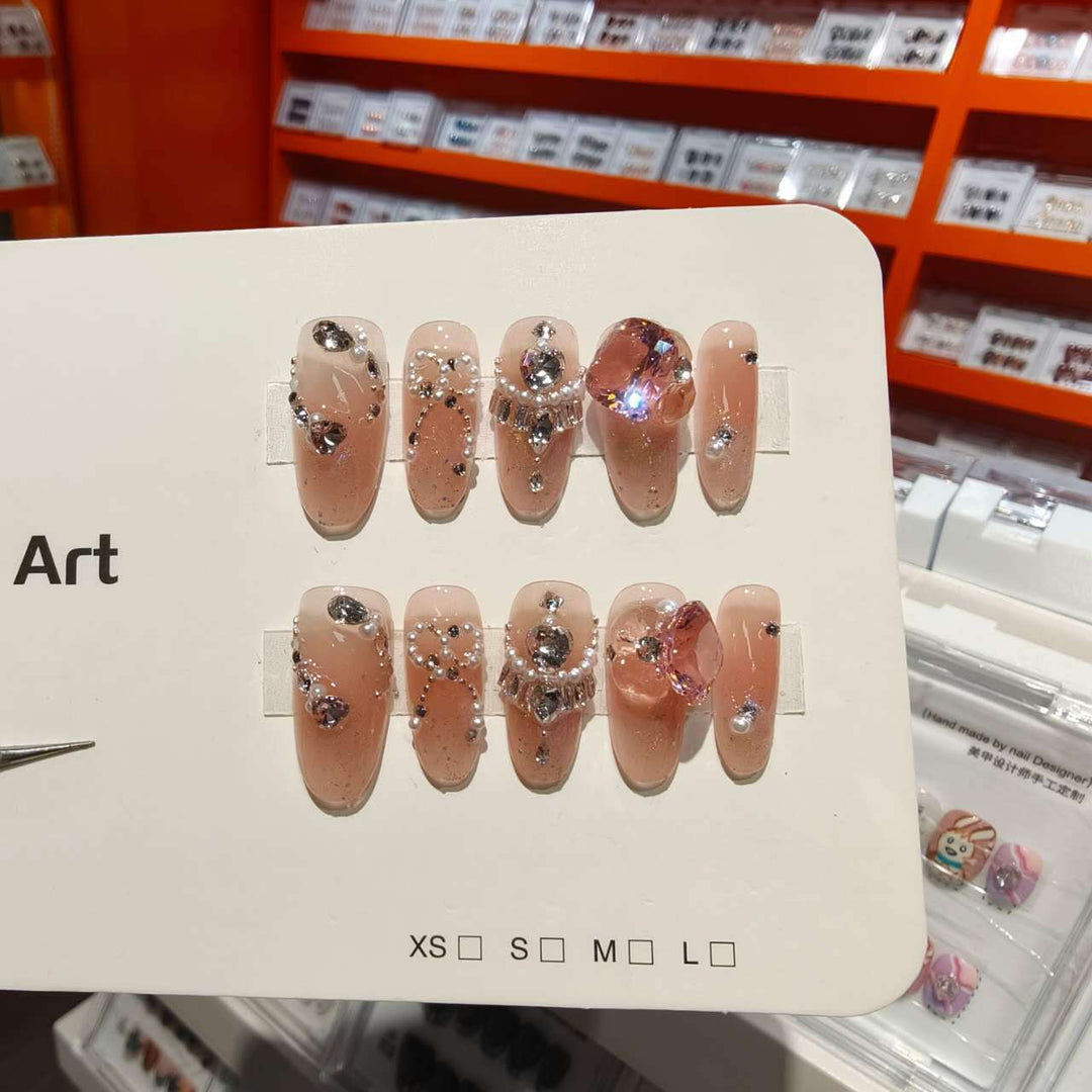 Decorative Stiletto Press-On Nail Set with Rhinestone and Pearl Accents