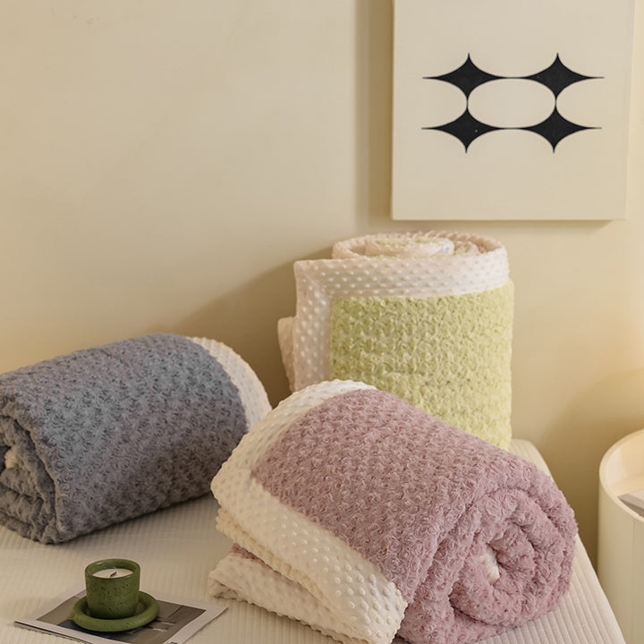 Plush Reversible Minky Throw Blanket with Rose Texture and Dot Minky Backing