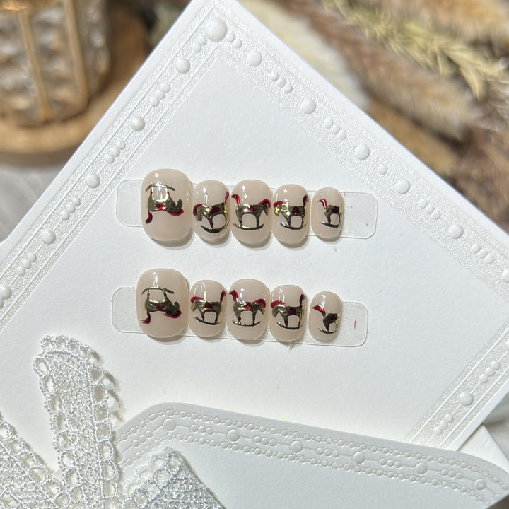 Decorative Press-On Nail Art Set with Gold Accent Designs Stornfield