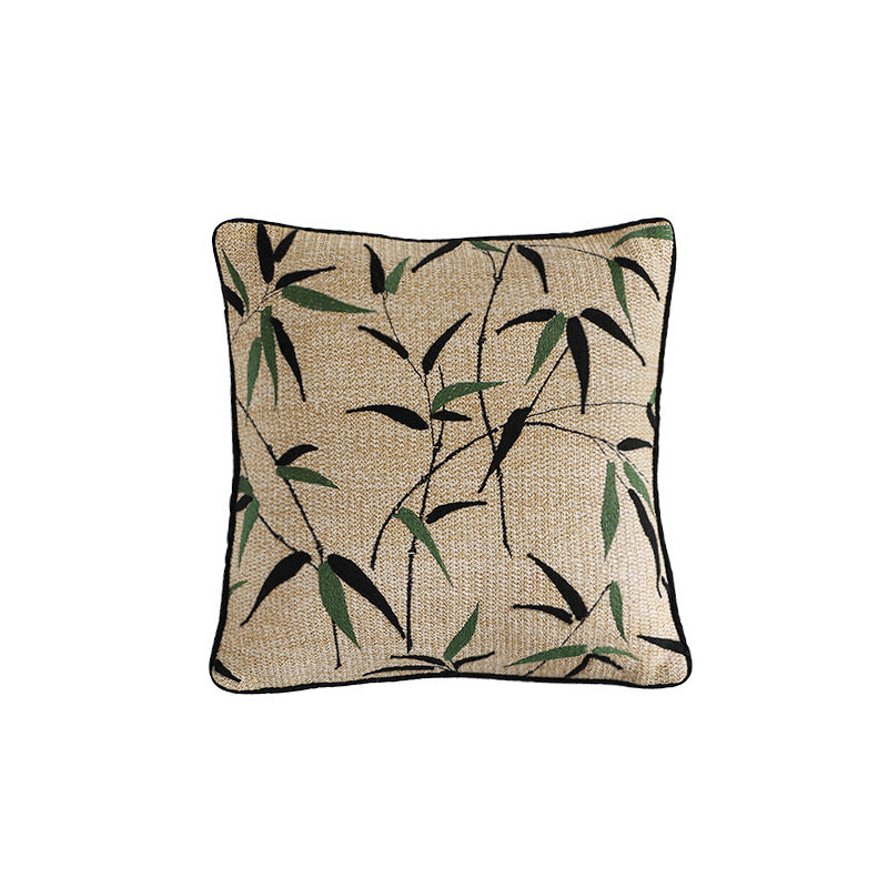 Woven decorative cushion cover with bamboo leaf jacquard and contrast piping Stornfield