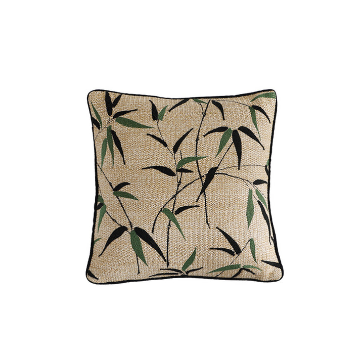 Woven decorative cushion cover with bamboo leaf jacquard and contrast piping Stornfield