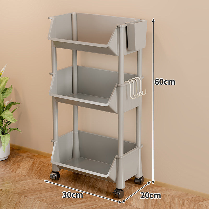 Slim Vertical Multi-Tier Rolling Storage Cart with Tilted Open Bins and Swivel Casters