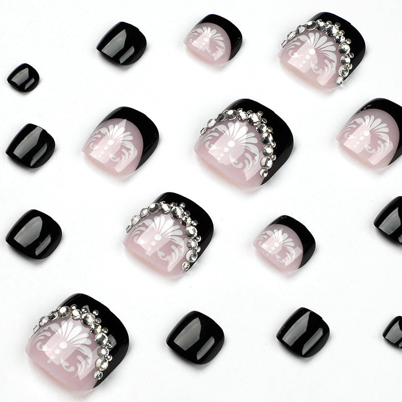 Decorative Press-On Toenails with Elegant Gemstone Accents Stornfield