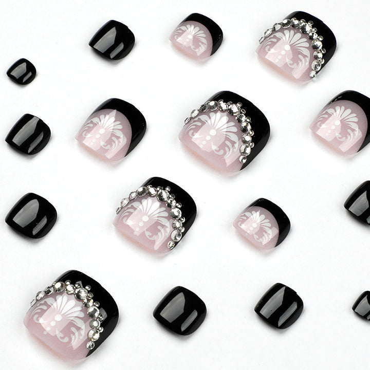 Decorative Press-On Toenails with Elegant Gemstone Accents Stornfield