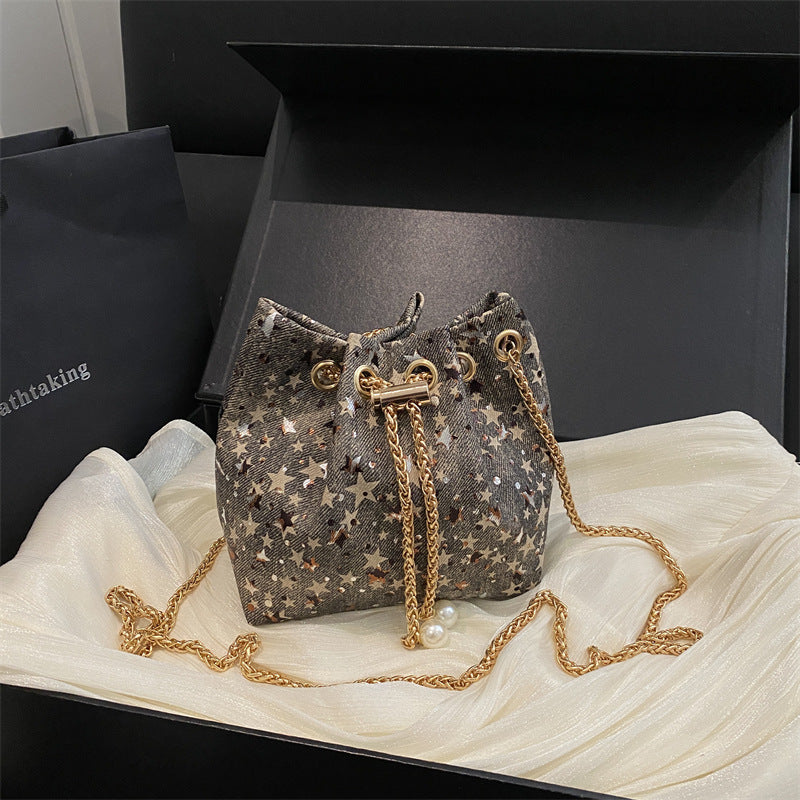 Star-Print Drawstring Handbag