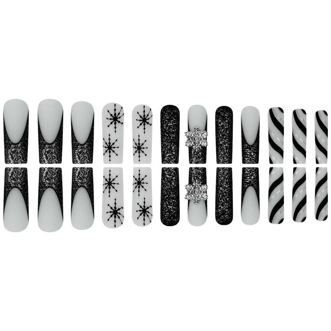 Decorative Stiletto Press-On Nails with Glitter and Snowflake Design Stornfield