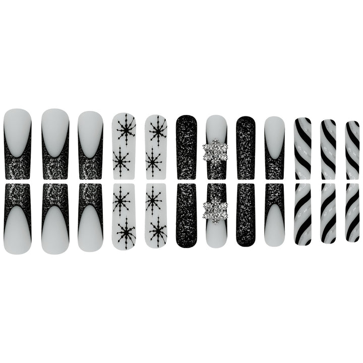 Decorative Stiletto Press-On Nails with Glitter and Snowflake Design Stornfield