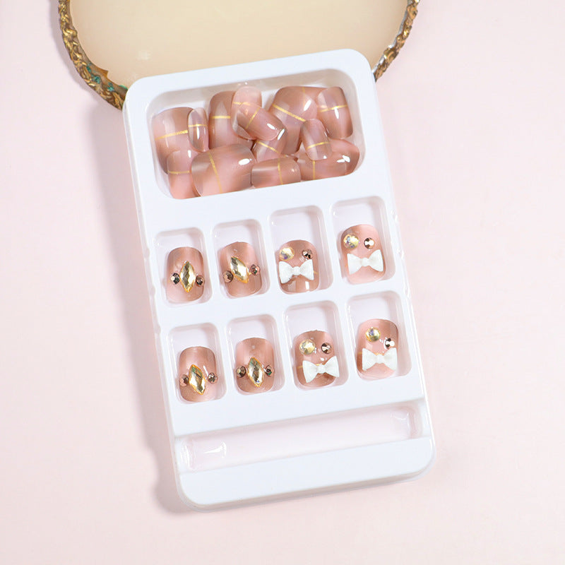 Decorative Press-On Nail Art Set with Bow Accents Stornfield