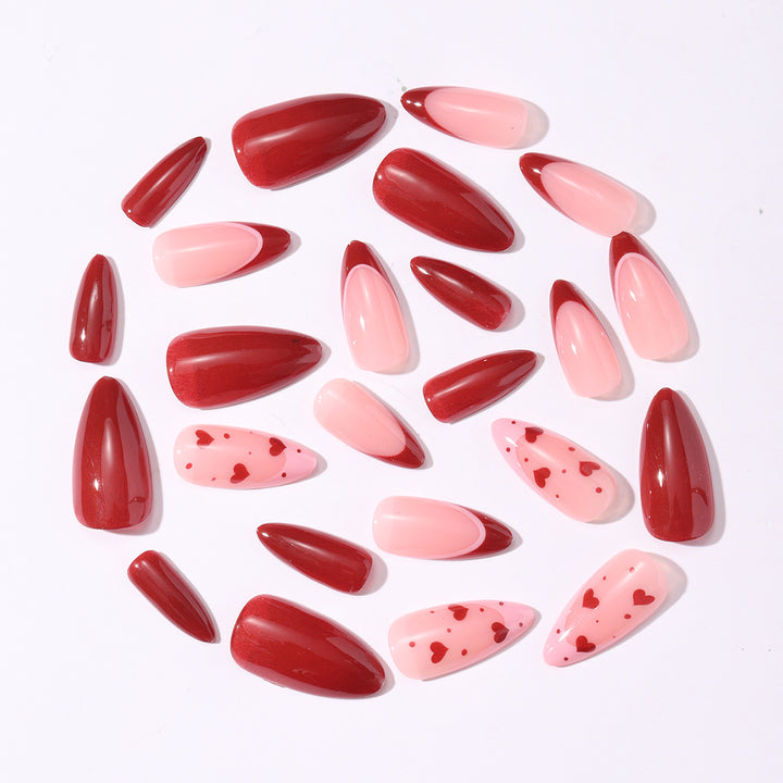 Artificial nail set with elegant heart accents and shine Stornfield