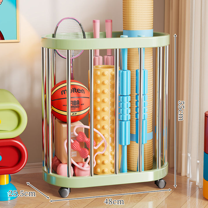 Vertical Rolling Sports Equipment Storage Caddy with Open-Bar Frame and Swivel Casters