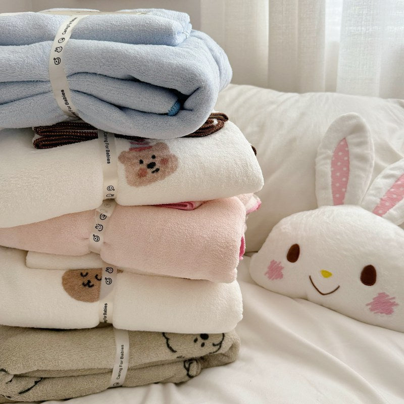 Plush Cotton Bath Towel Set with Cute Cloud Embroidery
