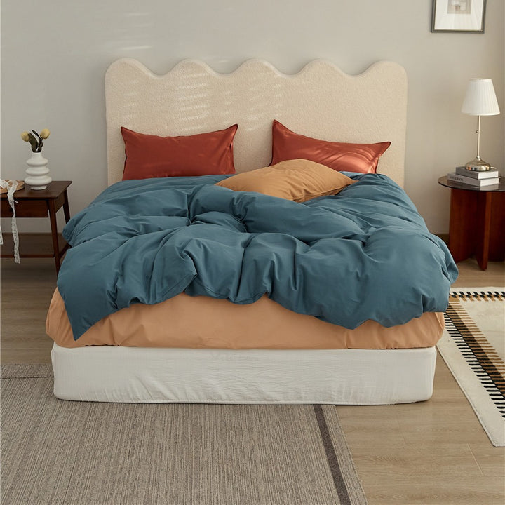 Reversible Two-Tone Cotton Sateen Duvet Cover Set with Deep-Pocket Fitted Sheet and Pillowcases