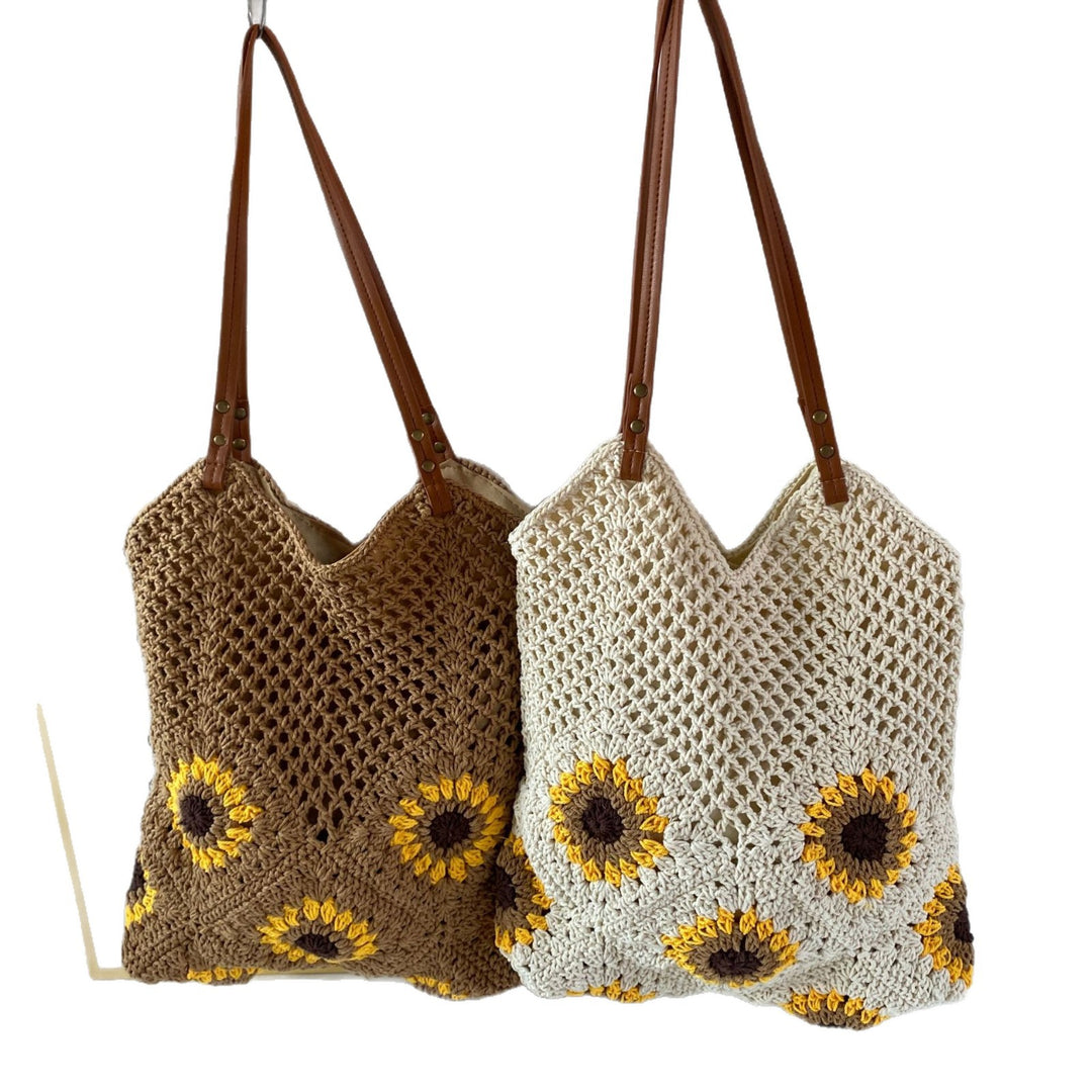 Hand-knotted shoulder bag with sunflower pattern Stornfield