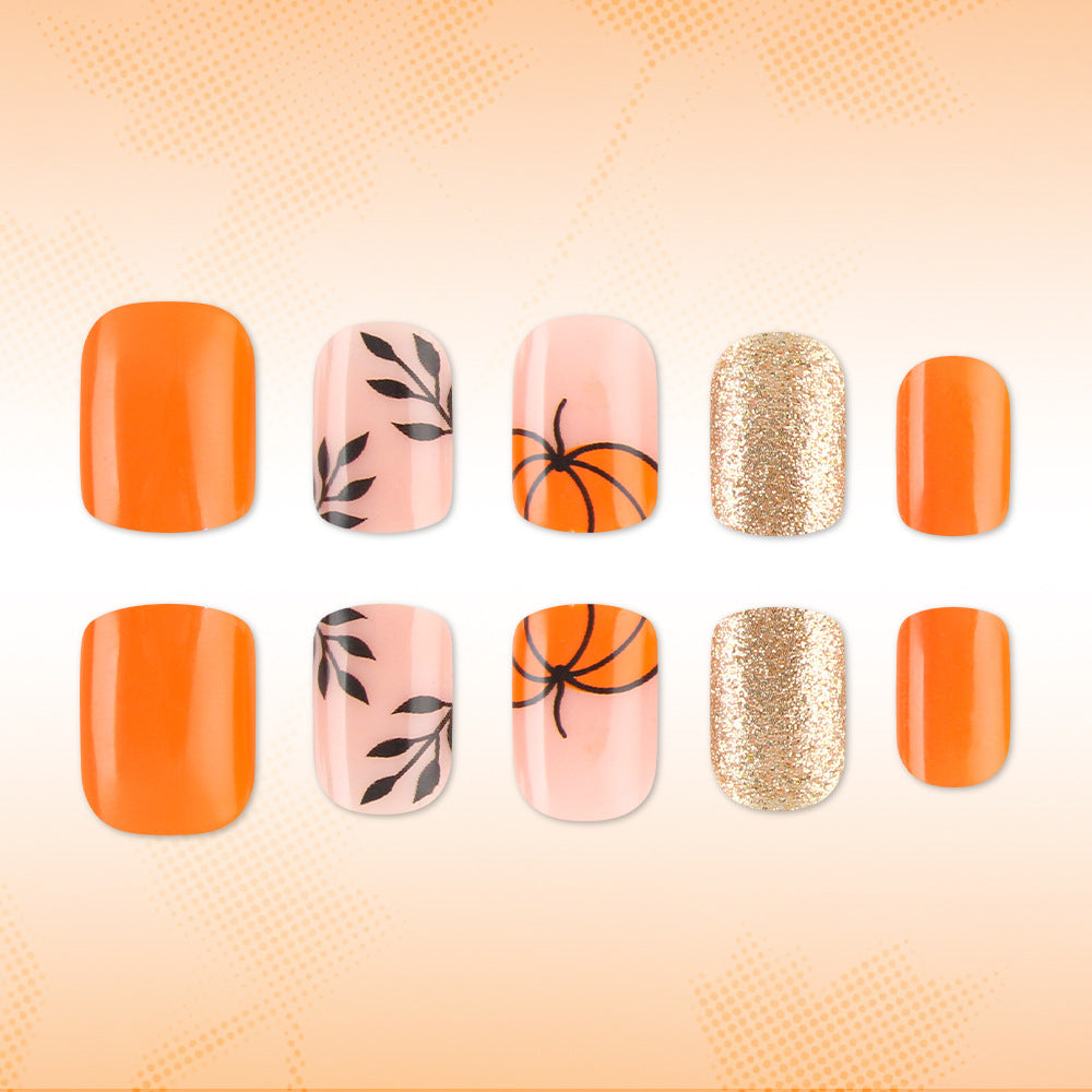 Decorative Press-On Nail Art Set with Pumpkin Design Stornfield