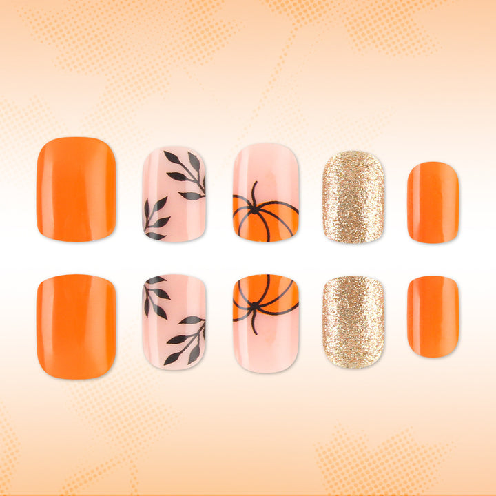 Decorative Press-On Nail Art Set with Pumpkin Design Stornfield