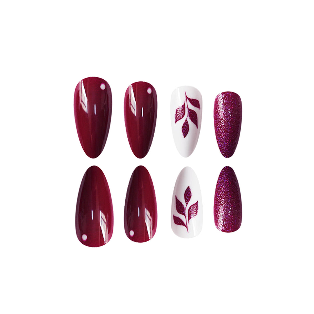 Artistic Press-On Nail Art Set with Glittery Leaf Design Stornfield