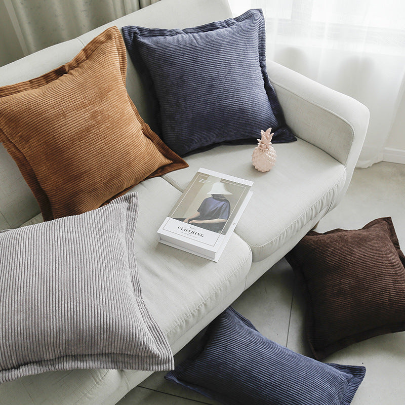 Ribbed Corduroy Square Throw Pillow Cover with Flange Edge and Hidden Zipper