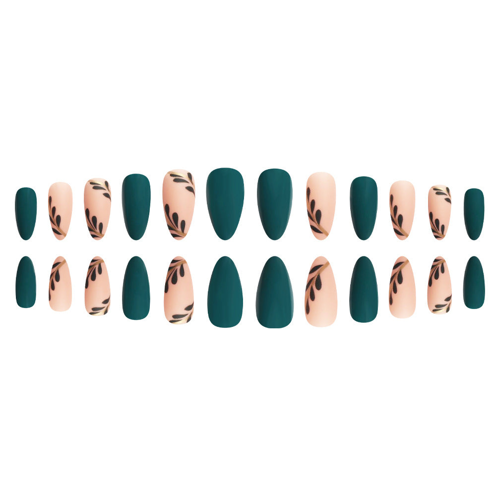 Artistic Press-On Nails with Leaf Design Stornfield