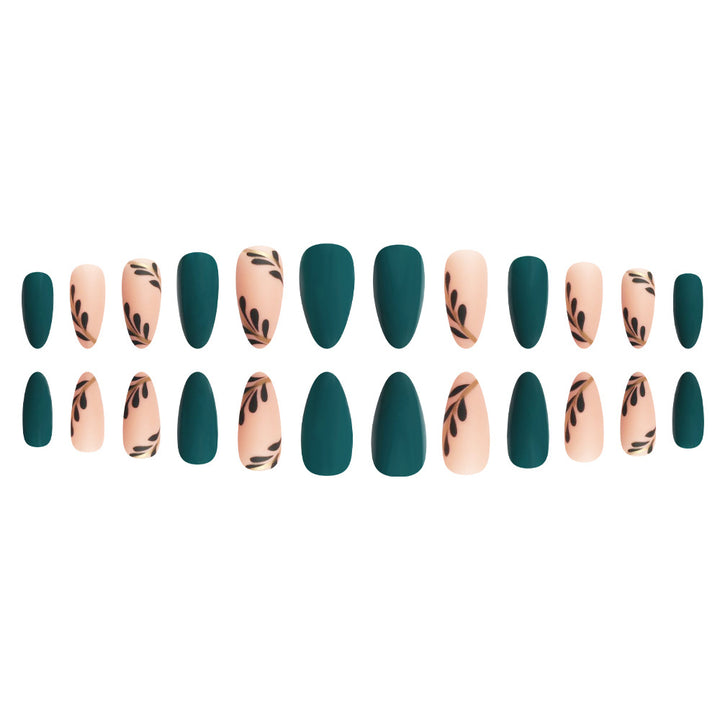 Artistic Press-On Nails with Leaf Design Stornfield