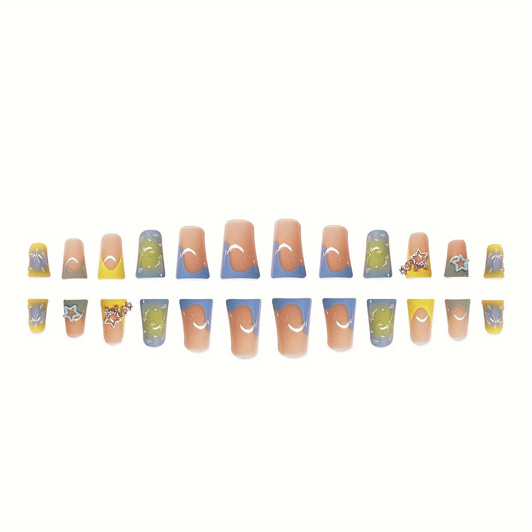 Creative Press-On Nail Art Set with Star and Drip Design Stornfield
