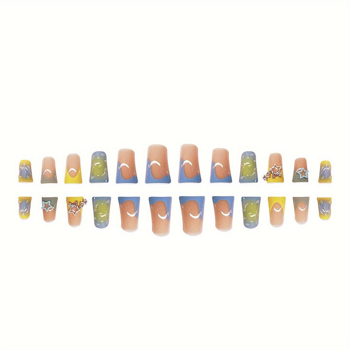Creative Press-On Nail Art Set with Star and Drip Design Stornfield