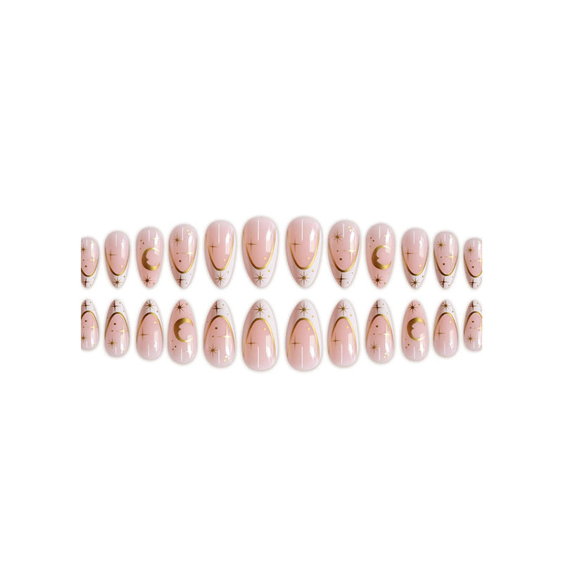 Artistic Stiletto Press-On Nail Design with Gold Accents Stornfield