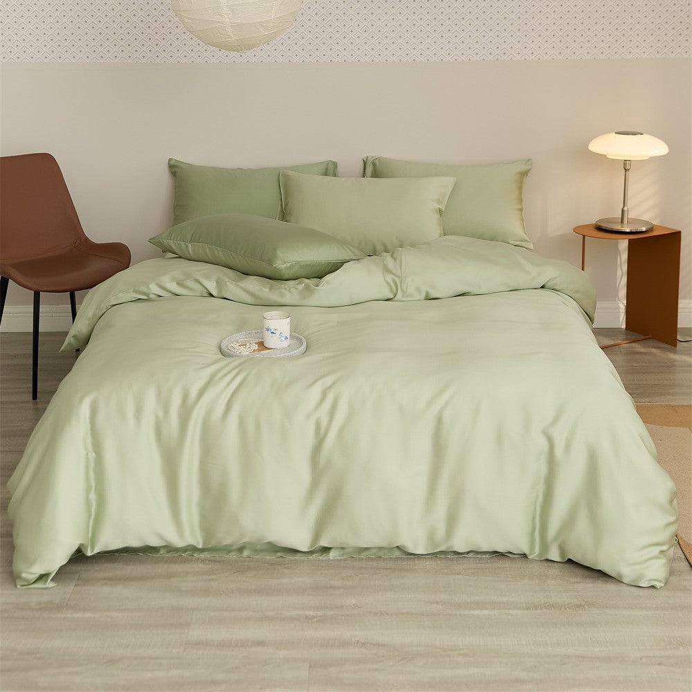 Reversible satin bedding set with a silky glossy feel and skin-friendly cotton blend